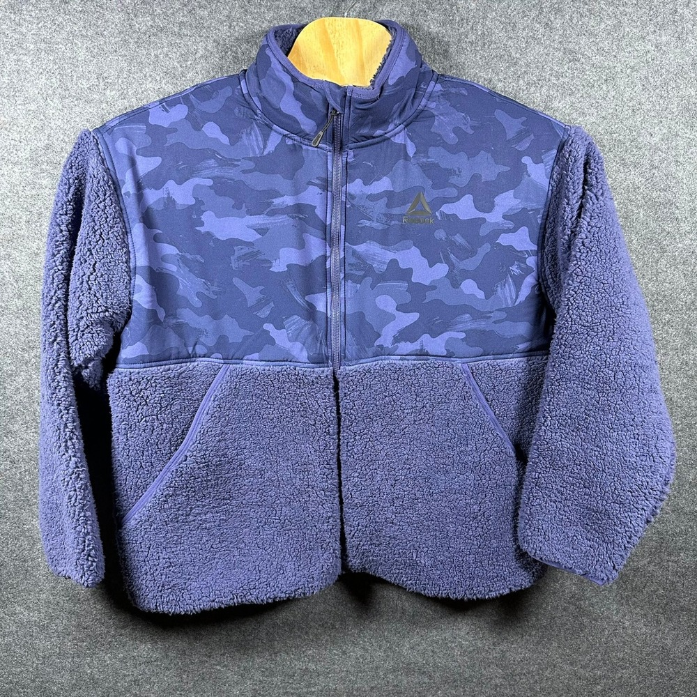 Reebok Womens XL Sherpa Jacket Deep Cobalt Camo‎ Relaxed Fit